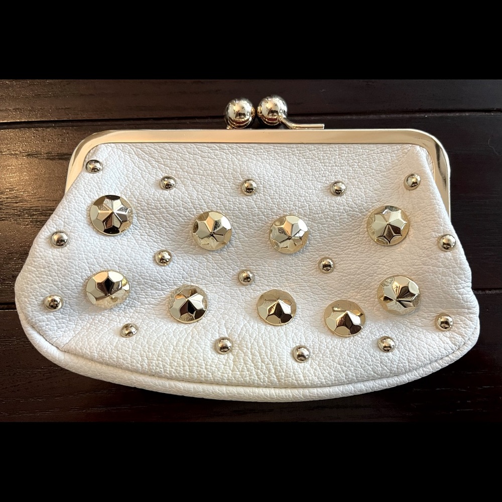 DVF small white clutch purse with gold studs